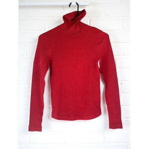 Unbranded Women's XS Red Luxury Silk Cotton Blend Turtleneck Ribbed Knit Sweater